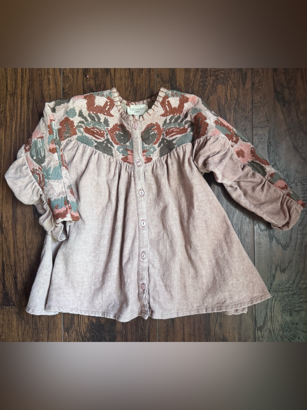 Baby Girls' Dusty Rose Embroidered Button-Front Dress